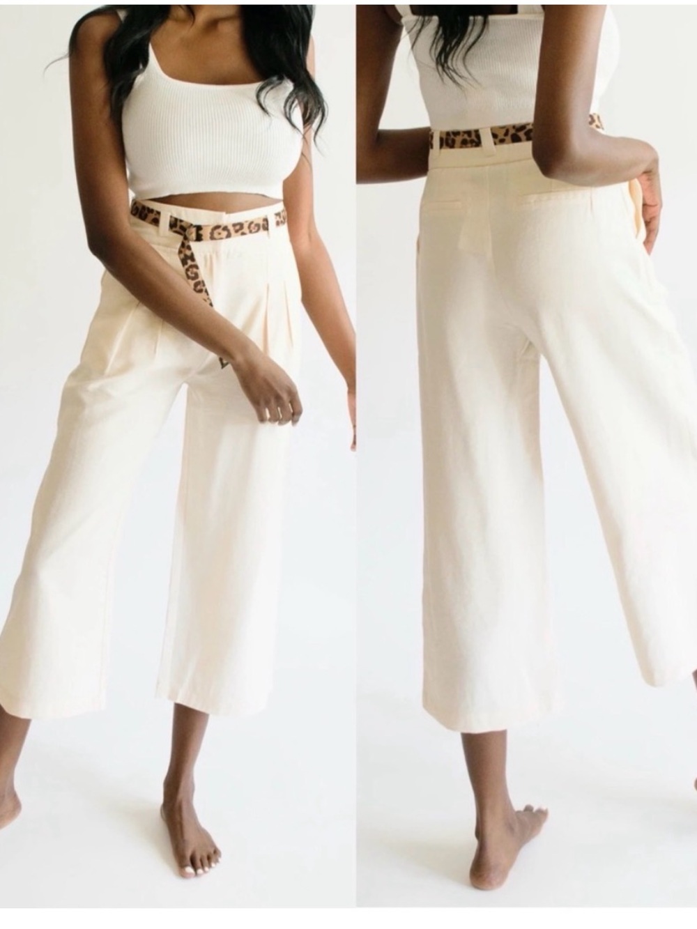 J.O.A. (Just One Answer) Cream Cropped Wide-Leg Pants,
